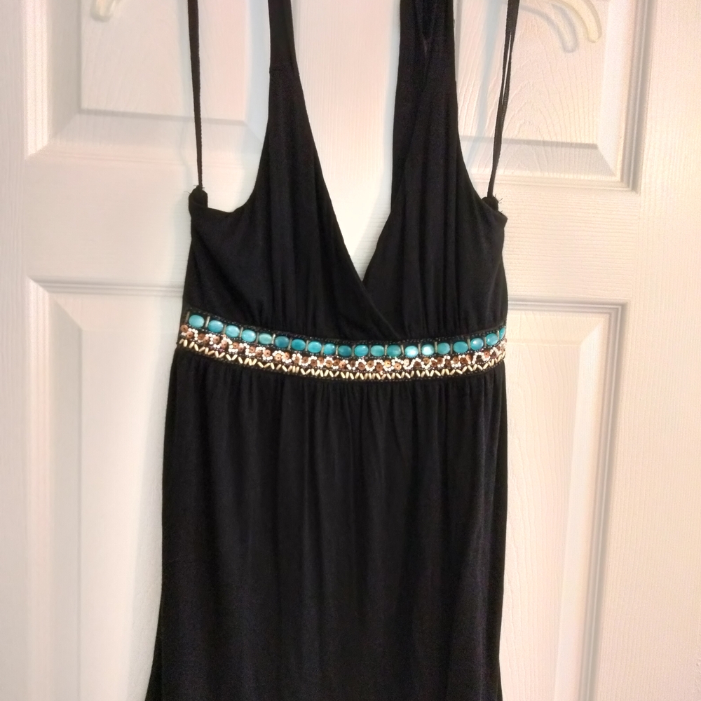 Black Dress with Turquoise Embellishments